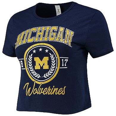 Women's ZooZatz Navy Michigan Wolverines Core Laurels Cropped T-Shirt
