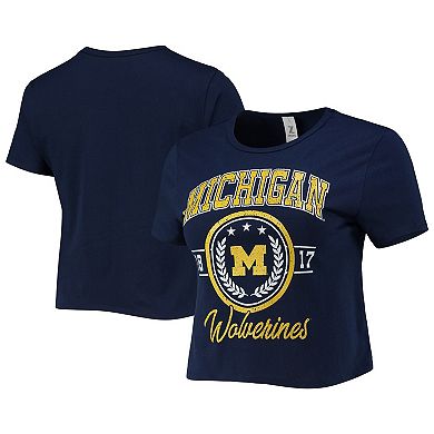 Women's ZooZatz Navy Michigan Wolverines Core Laurels Cropped T-Shirt