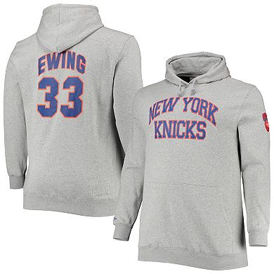 Men's Mitchell & Ness Patrick Ewing Heathered Gray New York Knicks Big & Tall Name & Number Pullover Hoodie