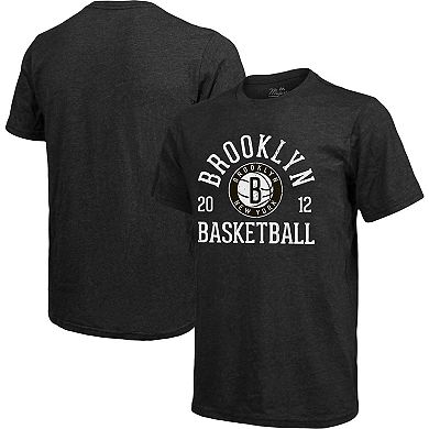 Men's Majestic Threads Heathered Black Brooklyn Nets Ball Hog Tri-Blend T-Shirt