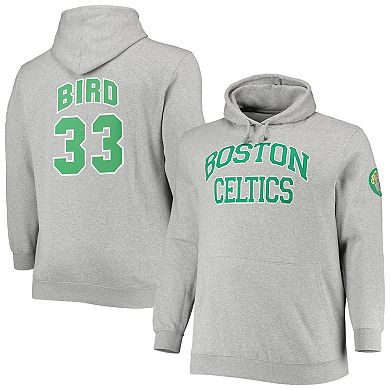 Men's Mitchell & Ness Larry Bird Heathered Gray Boston Celtics Big & Tall Name & Number Pullover Hoodie