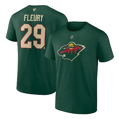 Men's Fanatics Branded Marc-Andre Fleury Green Minnesota Wild Authentic Stack Name & Number T-Shirt