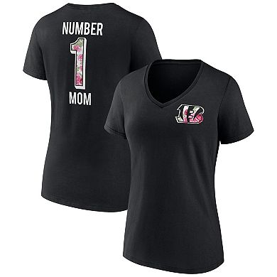 Women's Fanatics Branded Black Cincinnati Bengals Plus Size Mother's Day #1 Mom V-Neck T-Shirt