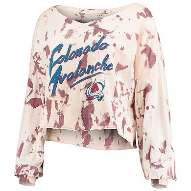Women's Majestic Threads Nathan MacKinnon White/Burgundy Colorado Avalanche Tie-Dye Name & Number V-Neck T-Shirt