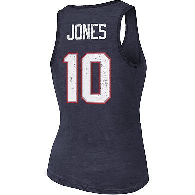 Women's Majestic Threads Mac Jones Navy New England Patriots Player Name & Number Tri-Blend Tank Top