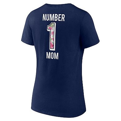 Women's Fanatics Branded Navy New England Patriots Plus Size Mother's Day #1 Mom V-Neck T-Shirt