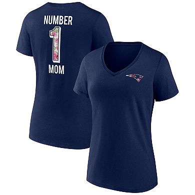 Women's Fanatics Branded Navy New England Patriots Plus Size Mother's Day #1 Mom V-Neck T-Shirt