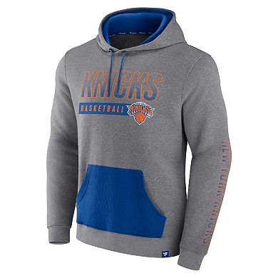 Men's Fanatics Branded Heathered Gray New York Knicks Off The Bench Color Block Pullover Hoodie