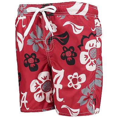Youth Wes & Willy Crimson Alabama Crimson Tide Floral Volley Swim Trunks
