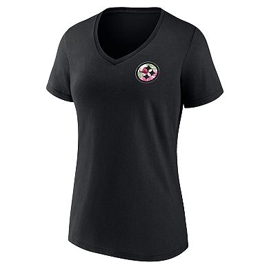 Women's Fanatics Branded Black Pittsburgh Steelers Plus Size Mother's Day #1 Mom V-Neck T-Shirt