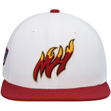 Men's Mitchell & Ness White/Red Miami Heat Hardwood Classics 50th Anniversary Snapback Hat