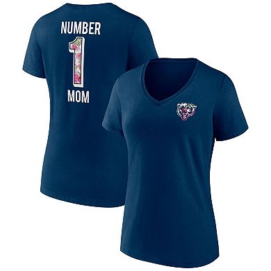 Women's Fanatics Branded Navy Chicago Bears Plus Size Mother's Day #1 Mom V-Neck T-Shirt