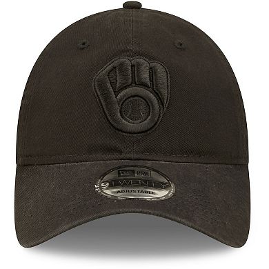Men's New Era Milwaukee Brewers Black On Black Core Classic 2.0 9TWENTY Adjustable Hat