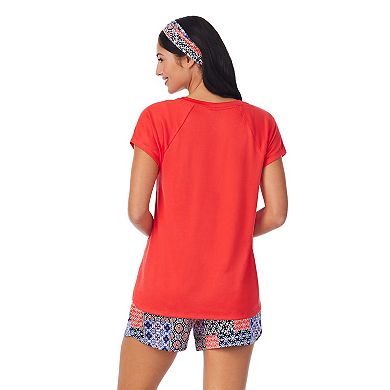 Women's Cuddl Duds 3-pc. V-Neck Pajama Top, Pajama Boxer Shorts & Headband Sleep Set