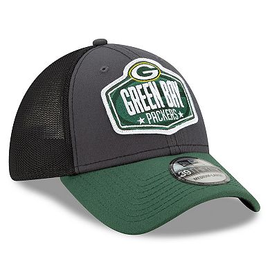 Men's New Era Graphite/Green Green Bay Packers 2021 NFL Draft Trucker 39THIRTY Flex Hat