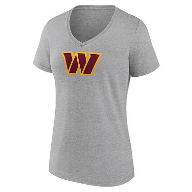 Women's Fanatics Branded Heathered Gray Washington Commanders Primary Logo V-Neck T-Shirt