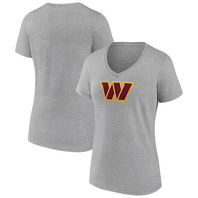 Women's Fanatics Branded Heathered Gray Washington Commanders Primary Logo V-Neck T-Shirt
