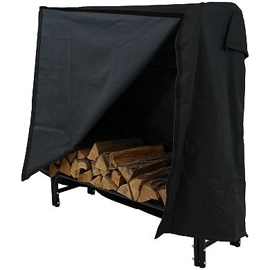 Sunnydaze 4 ft Weather-Resistant Polyester Firewood Log Rack Cover - Black