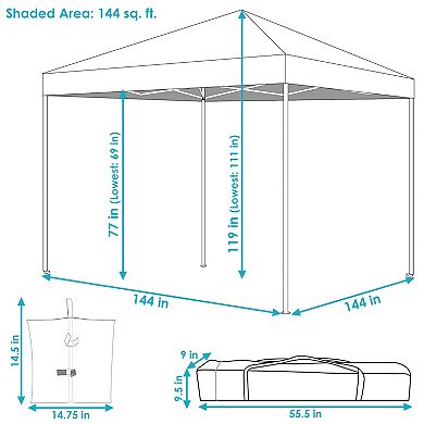 Sunnydaze Standard Pop-Up Canopy with Sandbags - 12 ft x 12 ft - Blue