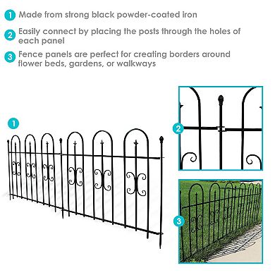 Sunnydaze 2-Piece Decorative Finial Garden Landscape Fencing - 8 ft - Black