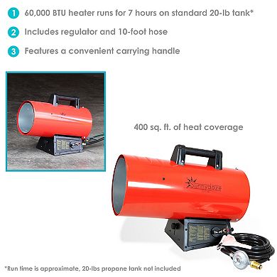 Sunnydaze 60,000 BTU Steel Forced Air Propane Heater with Auto Shut Off