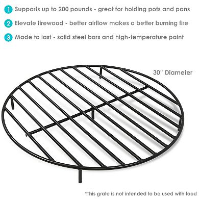 Sunnydaze 30 in Steel Round Outdoor Fire Pit Grate with Heat Resistance
