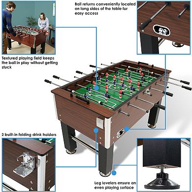 Sunnydaze 55 in Faux Wood Foosball Game Table with Folding Drink Holders