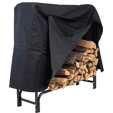 Sunnydaze 4 ft Powder-Coated Steel Firewood Log Rack with Black Cover