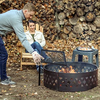 Sunnydaze 24 in Steel Fire Pit Cooking Swivel Grill with Heat Resistance