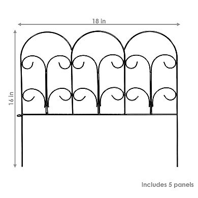 Sunnydaze 5-Piece Victorian Steel Garden Border Fencing - 7.5 ft - Black