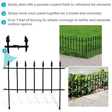 Sunnydaze 20-piece Roman Walkway Iron Panel Border Fencing - 36 Ft - Black