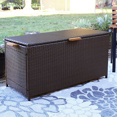 Sunnydaze 75-Gallon Resin Wicker Storage Deck Box with Hinged Lid