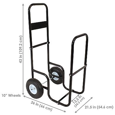 Sunnydaze Steel Log Cart Carrier and Storage Rack with Wheels and Cover