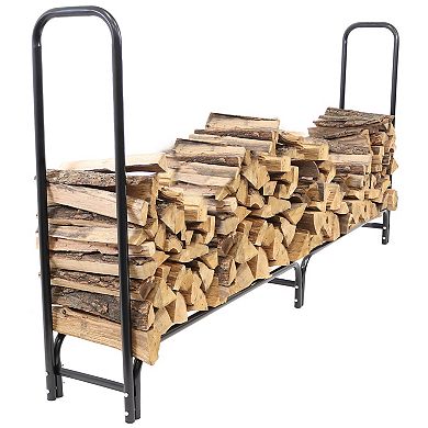 Sunnydaze 8 ft Steel Indoor/Outdoor Firewood Log Rack - Black