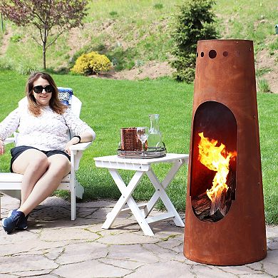 Sunnydaze 50 in Santa Fe Wood Burning Chiminea Fire Pit with Log Grate