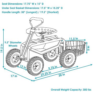 Sunnydaze Steel Rolling Garden Cart with Swivel Steering/Planter - Blue