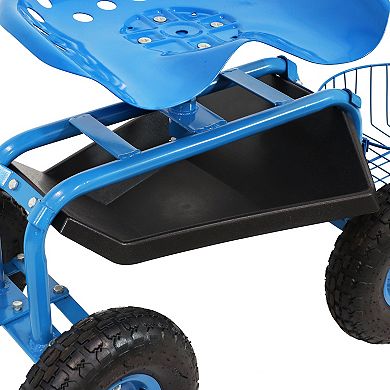 Sunnydaze Steel Rolling Garden Cart with Swivel Steering/Planter - Blue