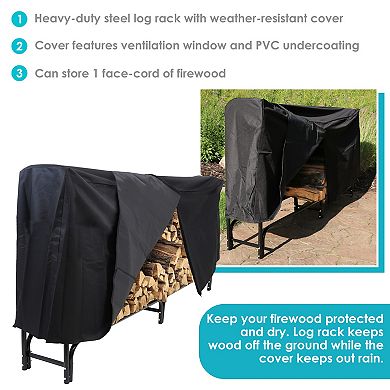 Sunnydaze 8 ft Powder-Coated Steel Firewood Log Rack and Black Cover