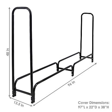 Sunnydaze 8 ft Powder-Coated Steel Firewood Log Rack and Black Cover