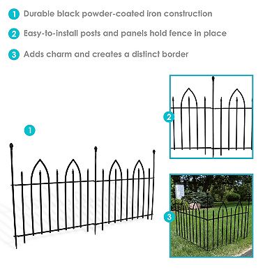 Sunnydaze 2-piece Gothic Arch Iron Garden Border Fencing - 6 Ft - Black