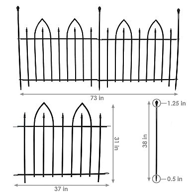 Sunnydaze 2-piece Gothic Arch Iron Garden Border Fencing - 6 Ft - Black