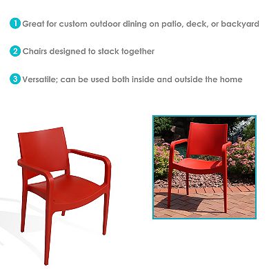 Sunnydaze Landon Plastic Patio Dining Armchair - Red - Set of 4