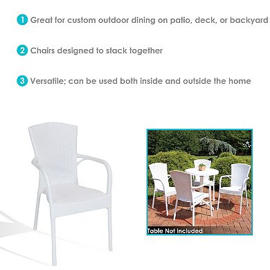 Sunnydaze Segesta All-Weather Plastic Patio Armchair - White - Set of 4