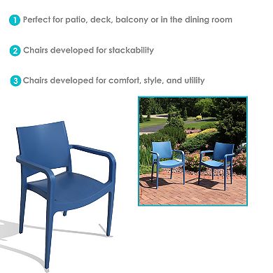 Sunnydaze Landon Plastic Patio Dining Armchair - Sax Blue - Set of 2