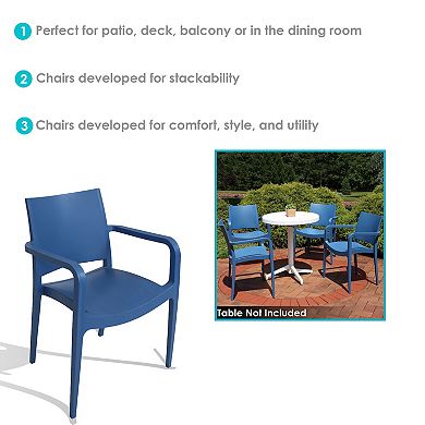 Sunnydaze Landon Plastic Patio Dining Armchair - Sax Blue - Set of 4