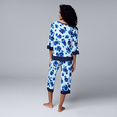 Women's Simply Vera Vera Wang Short Sleeve Pajama Top and Capri Pajama Pants  Set
