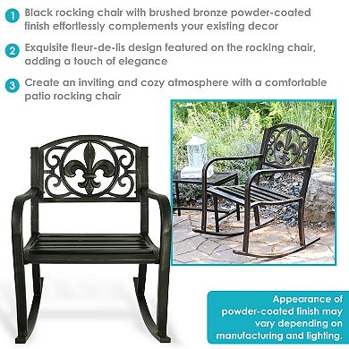 Sunnydaze Fleur-de-Lis Cast Iron and Steel Outdoor Rocking Chair - Black