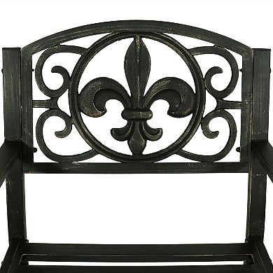 Sunnydaze Fleur-de-Lis Cast Iron and Steel Outdoor Rocking Chair - Black