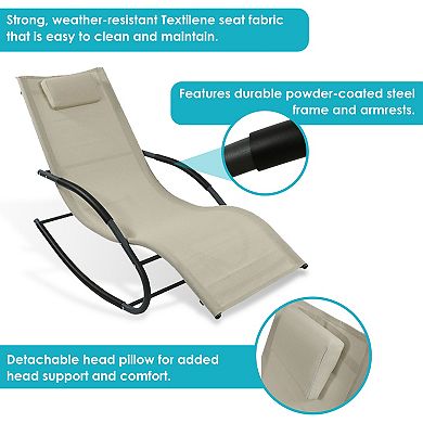Sunnydaze Sling Outdoor Rocking Wave Lounger with Pillow - Beige - Set of 2