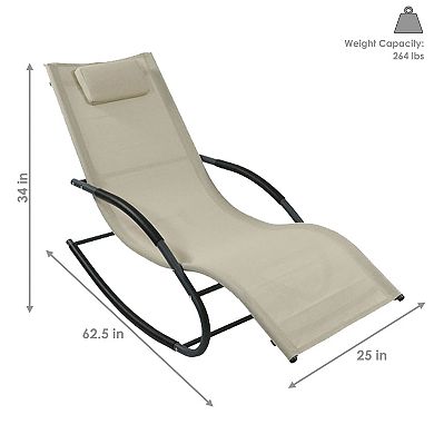Sunnydaze Sling Outdoor Rocking Wave Lounger with Pillow - Beige - Set of 2